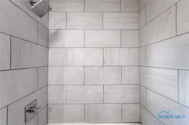 interior details featuring a tile shower