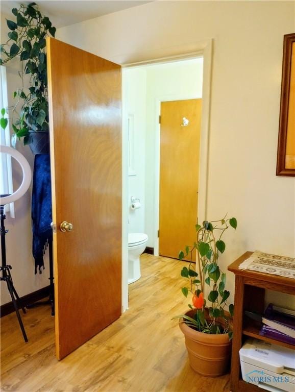 hallway with light hardwood / wood-style flooring