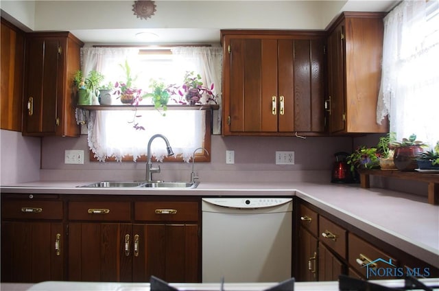 kitchen featuring white dishwasher and sink