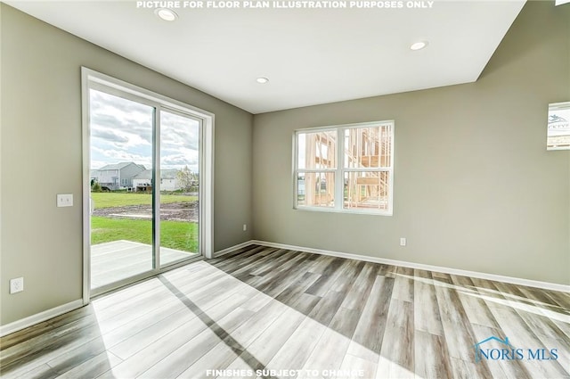 empty room featuring plenty of natural light and light hardwood / wood-style flooring