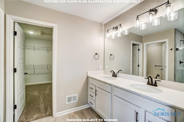 bathroom featuring vanity and an enclosed shower