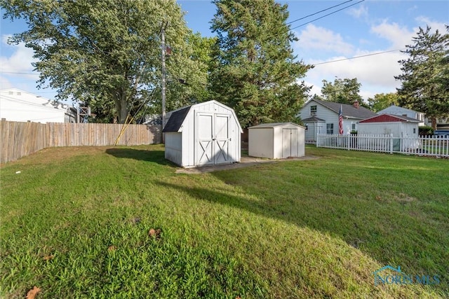 view of yard with a storage shed