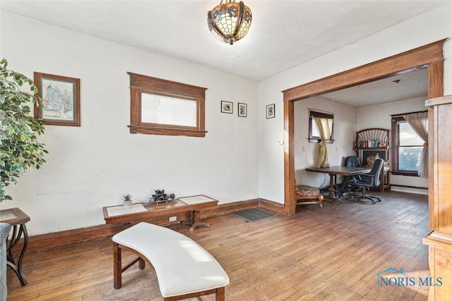 interior space featuring wood-type flooring and a baseboard radiator