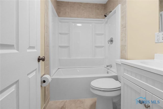 full bathroom with vanity, toilet, and shower / tub combination