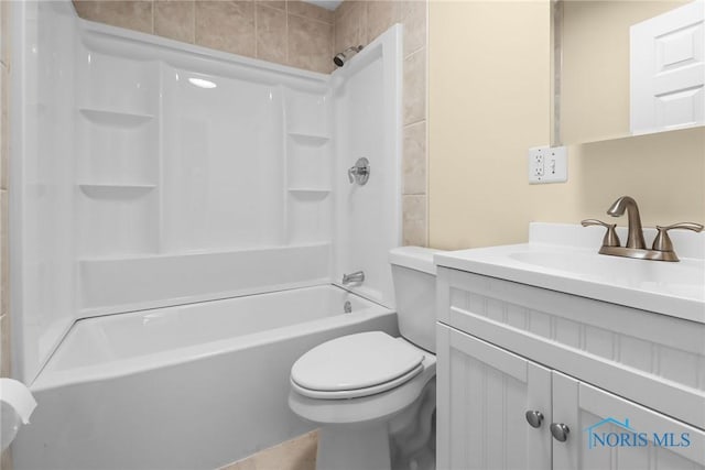 full bathroom featuring vanity,  shower combination, and toilet