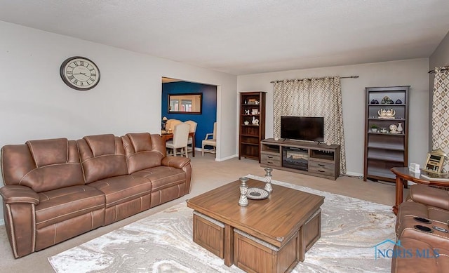 living room featuring light colored carpet