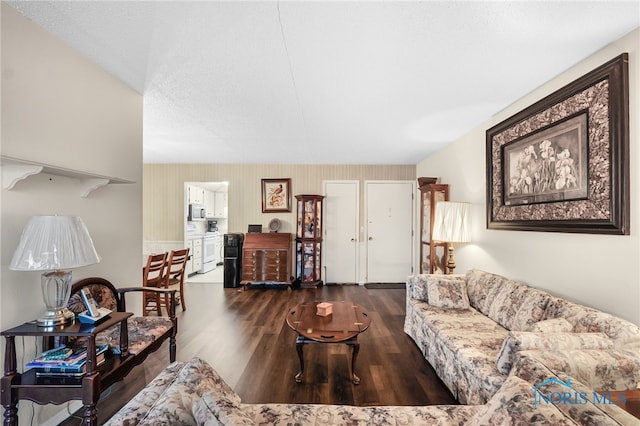 living room with dark hardwood / wood-style floors