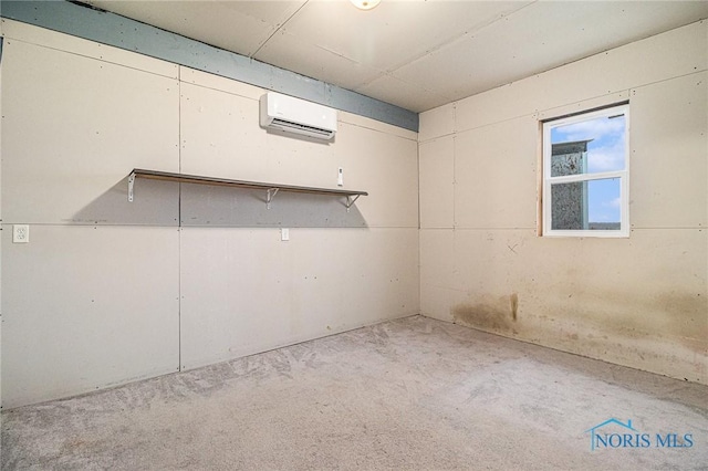 basement with carpet and a wall mounted AC