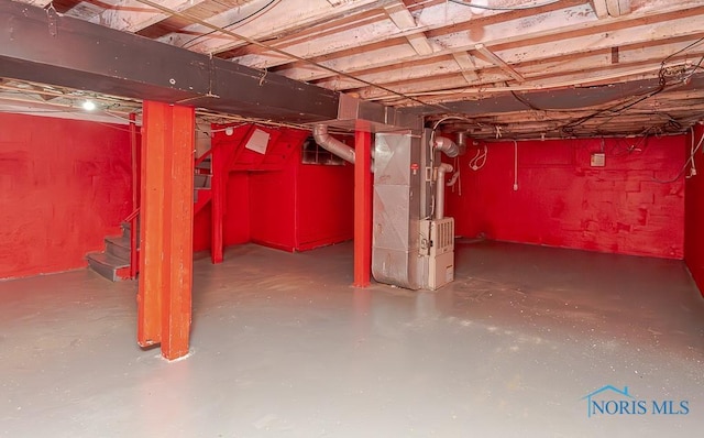 basement with heating unit