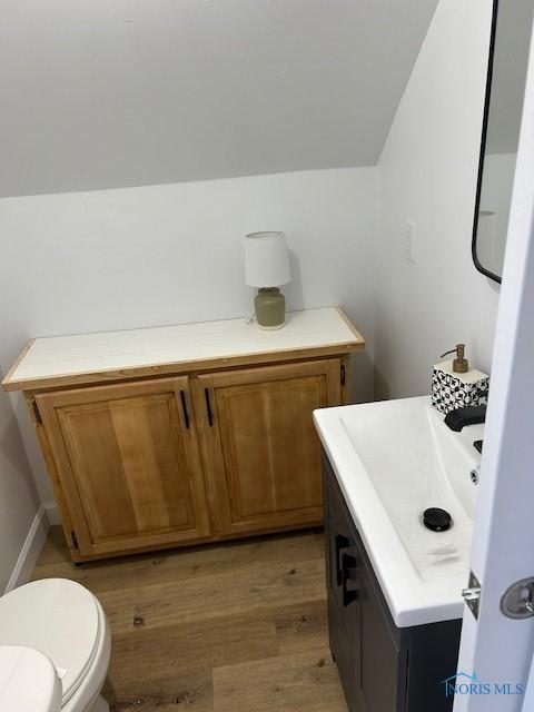 bathroom featuring hardwood / wood-style floors, vanity, and toilet