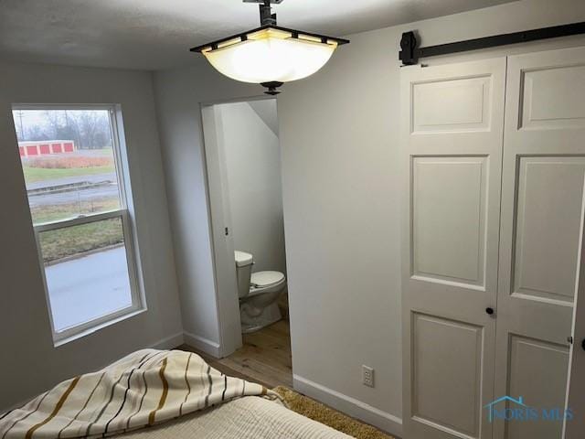 bathroom featuring toilet and wood-type flooring