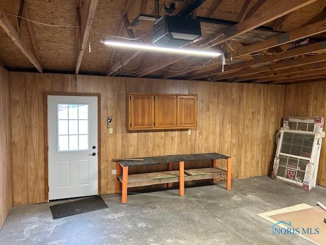 basement with wooden walls