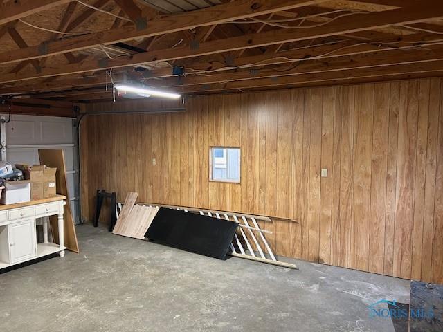 basement with wooden walls