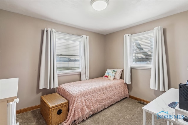 carpeted bedroom with multiple windows