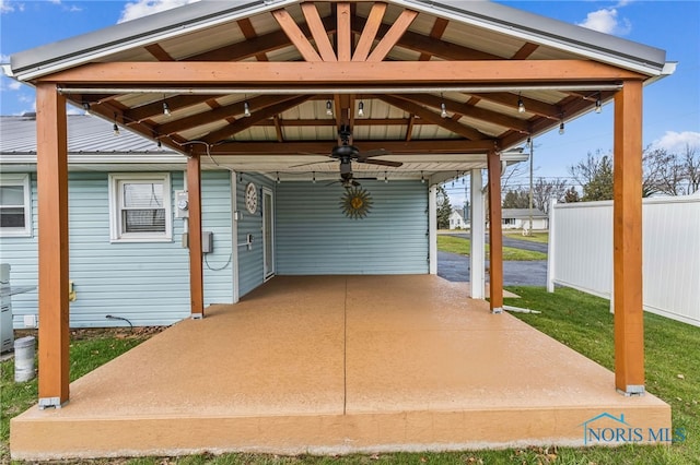 view of patio with ceiling fan