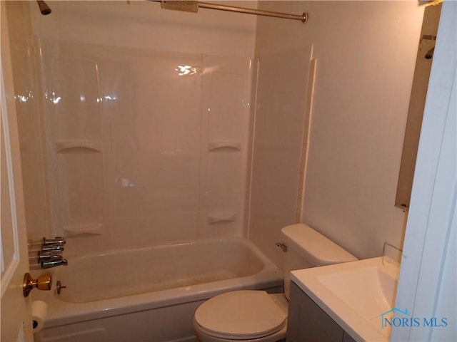 full bathroom featuring vanity, shower / bathtub combination, and toilet