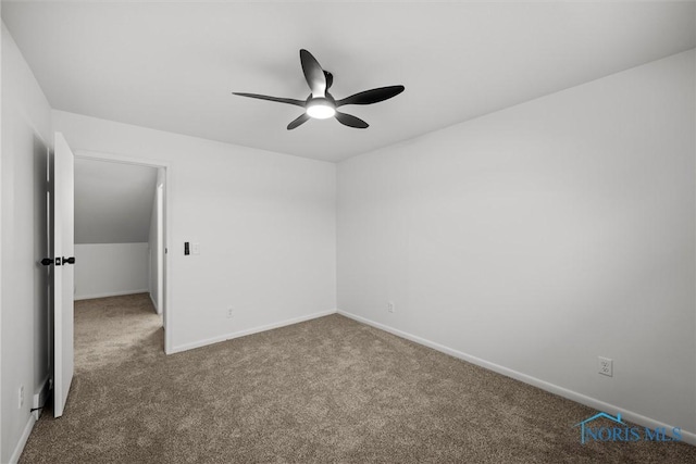 empty room with carpet flooring and ceiling fan