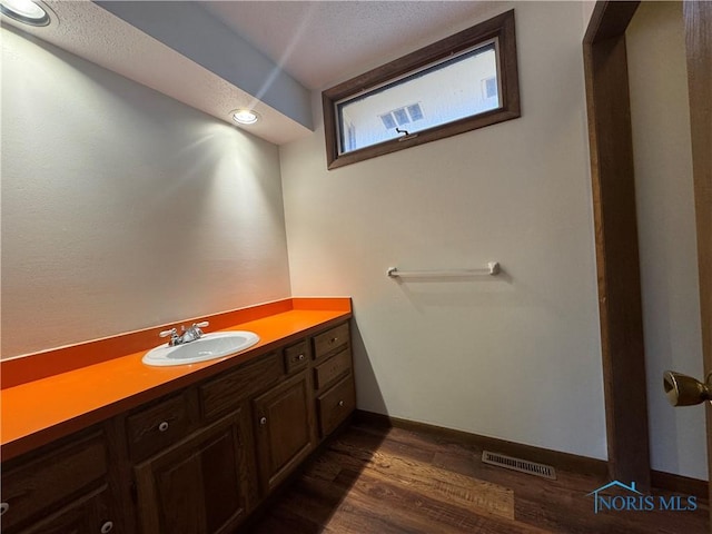 bathroom featuring vanity and wood-type flooring