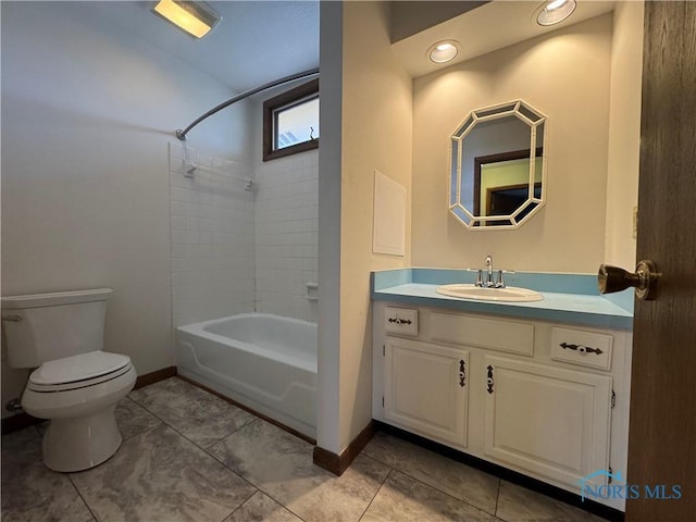 full bathroom with tile patterned floors, vanity, toilet, and shower / bathtub combination