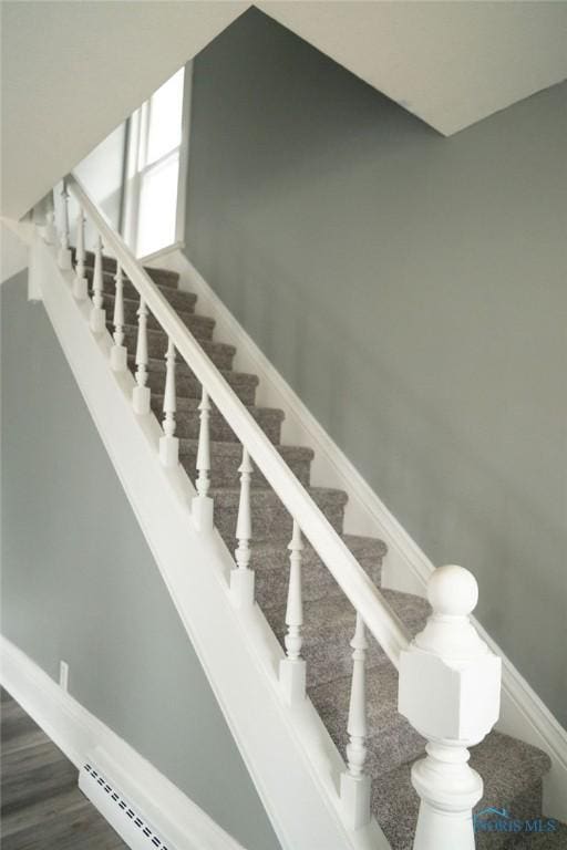 stairway with wood-type flooring