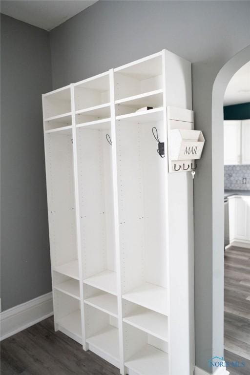 mudroom with dark wood-type flooring