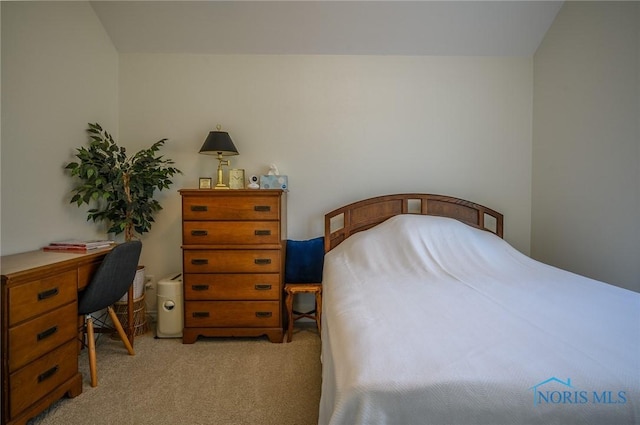 bedroom featuring light colored carpet