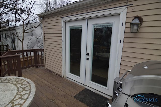 wooden terrace with french doors