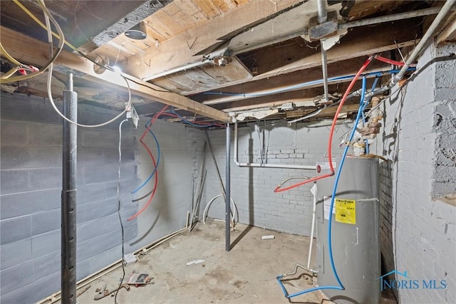 basement featuring water heater