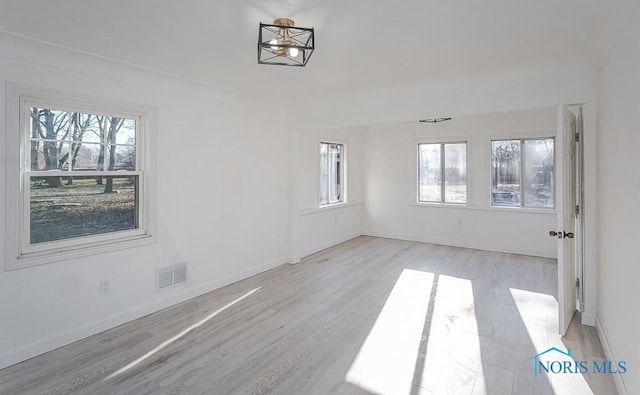 empty room with light hardwood / wood-style floors and a healthy amount of sunlight