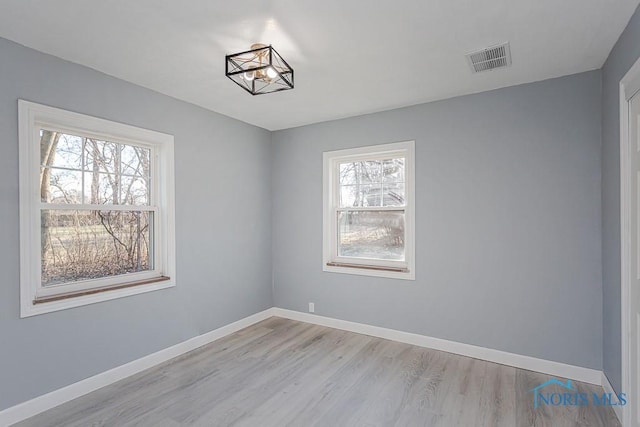 empty room with light wood-type flooring and plenty of natural light