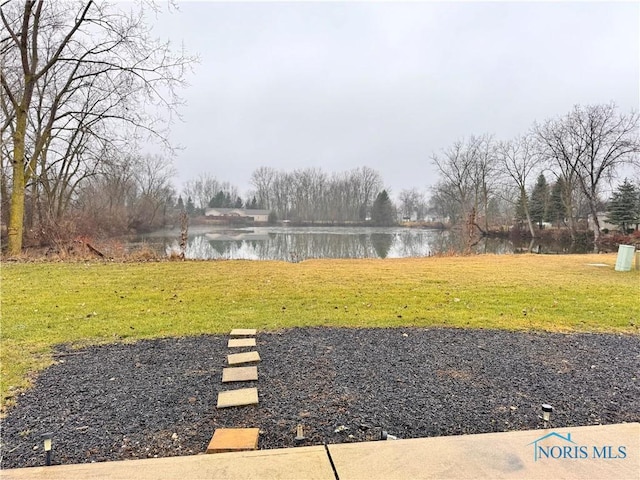 view of yard with a water view