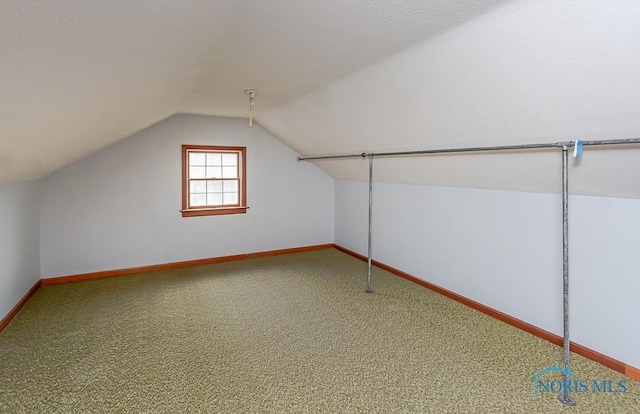 additional living space featuring carpet flooring and vaulted ceiling