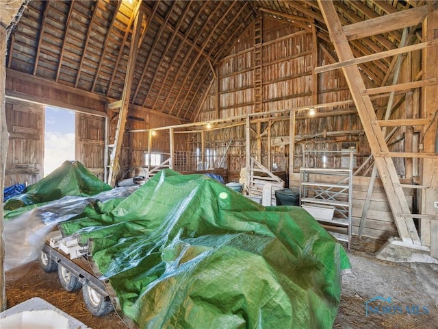 miscellaneous room featuring high vaulted ceiling