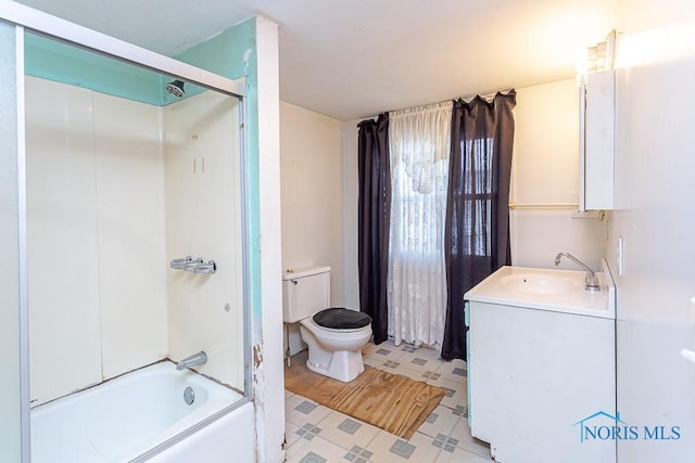 full bathroom featuring shower / bathing tub combination, vanity, and toilet