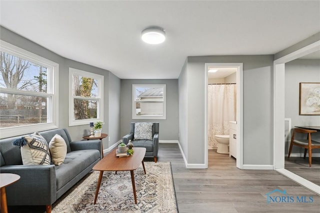 living area with hardwood / wood-style floors