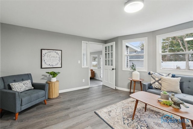 living area with hardwood / wood-style floors