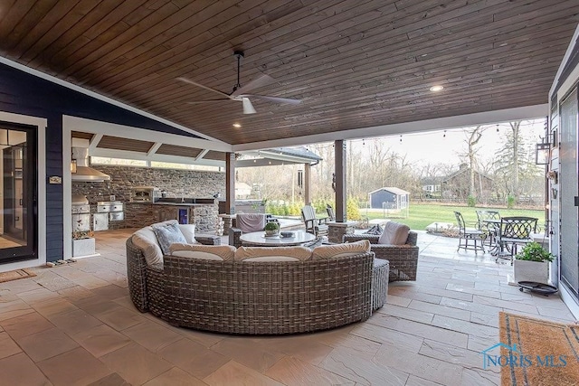 view of patio / terrace with area for grilling and ceiling fan