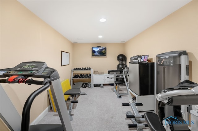 workout area with light carpet