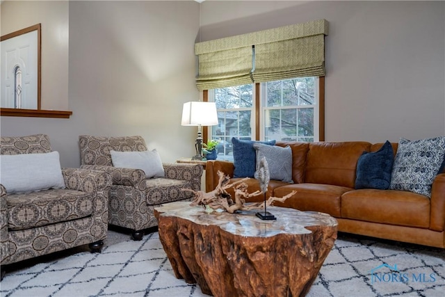 living room featuring light colored carpet