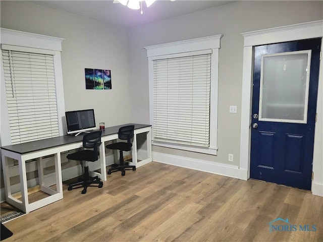 office area featuring hardwood / wood-style floors