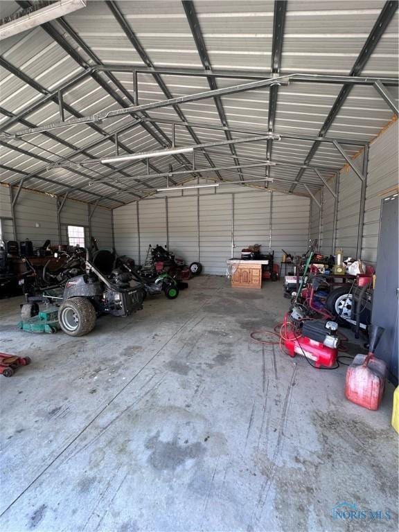 garage with metal wall