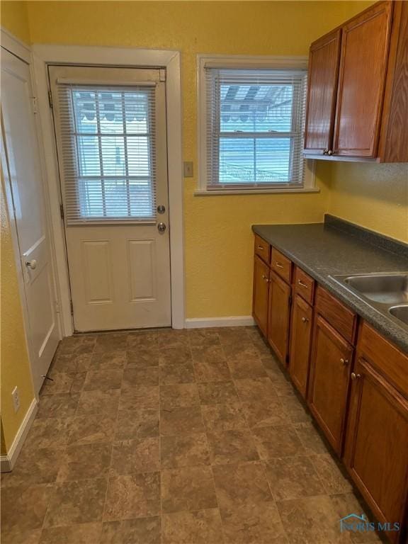 doorway to outside featuring sink and a healthy amount of sunlight