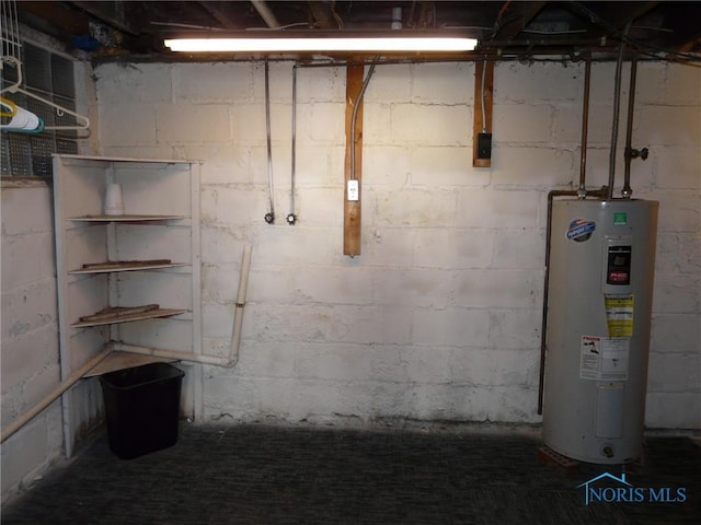 basement featuring electric water heater