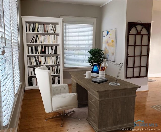 office area featuring hardwood / wood-style floors