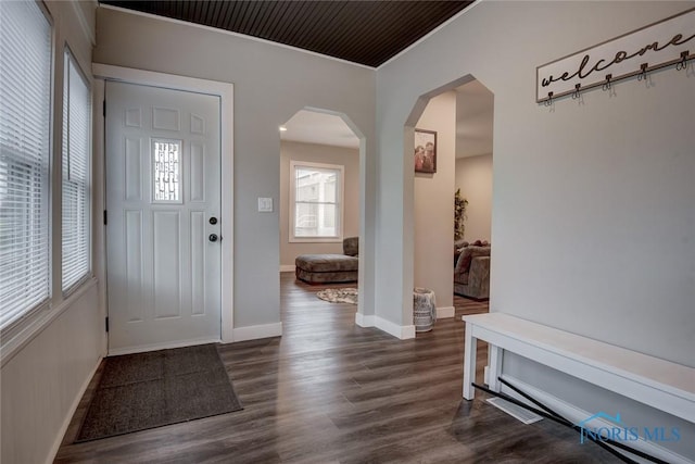 foyer entrance featuring dark hardwood / wood-style flooring