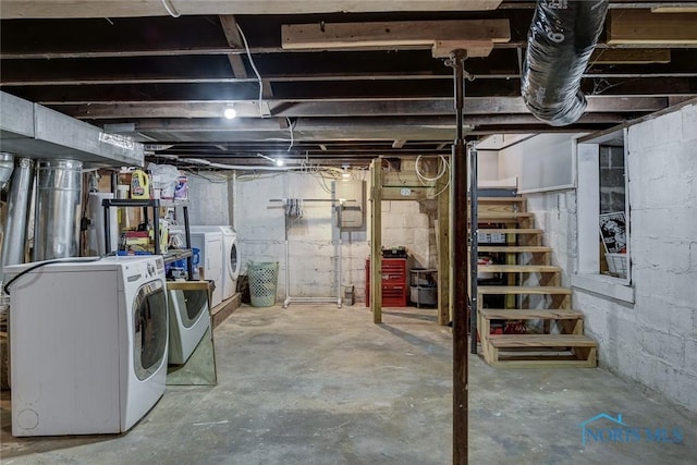 basement featuring separate washer and dryer