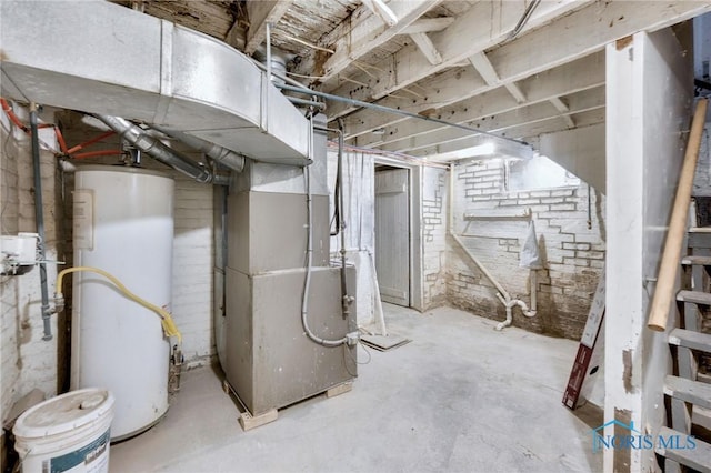 basement with heating unit and gas water heater