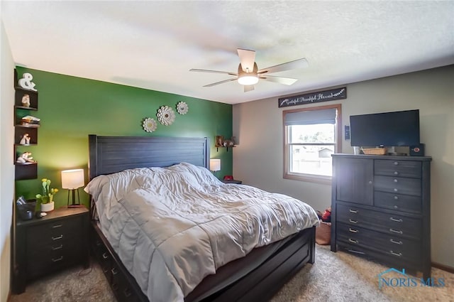 bedroom featuring carpet floors and ceiling fan