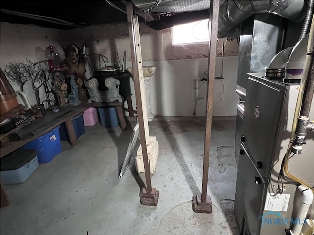 basement with heating unit