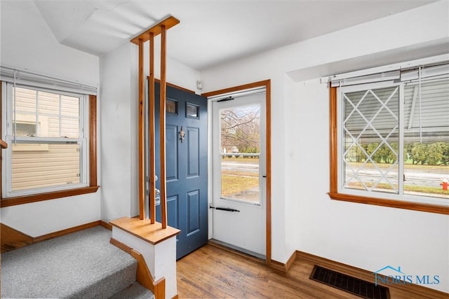 doorway to outside with a healthy amount of sunlight and wood-type flooring